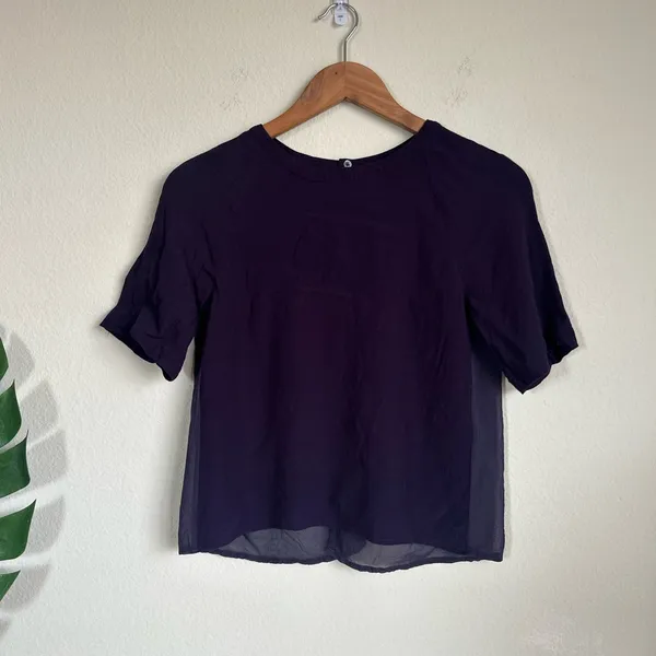 Aritzia Babaton Purple Silk Split Back Blouse - Image 3
