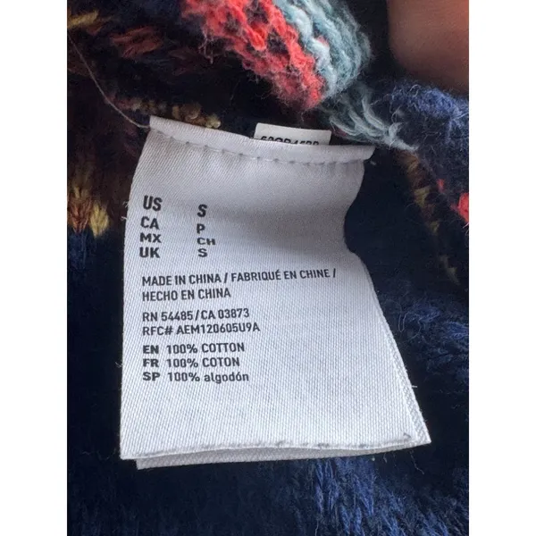 American Eagle Women Baja Hoodie Small Navy Multi Color Striped Knit Hippie Boho - Image 4