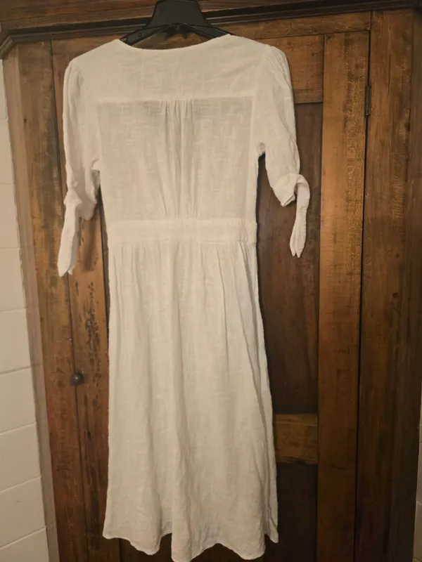 Free People Cream Button-Down V-Neck Midi Dress Large - Image 7