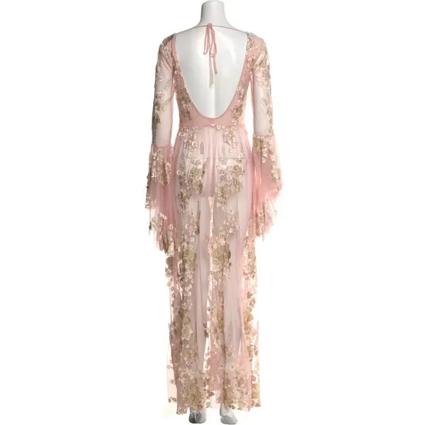 LoveShackFancy 0 XS Gown BRIXTON Long Dress Pink sheer Rachael Zoe RHBH Applique - Image 5