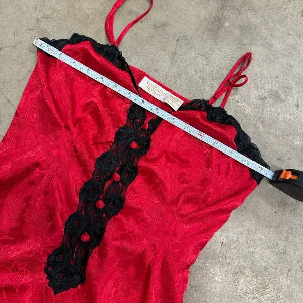 Vintage Victoria’s Secret Gold Label Red Satin Jacquard Lace Teddy Slip Size S - Image 3