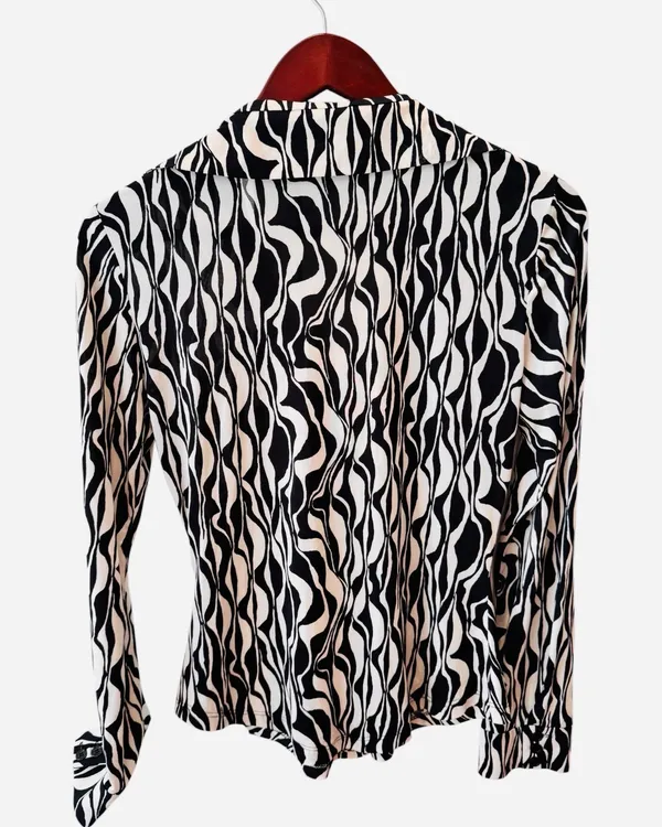 Zara Black White Geometric Print Blouse Career Button Down S - Image 3