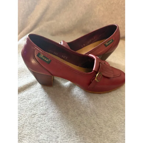 Bass Vintage Kiltie Loafer Pumps Womens 9 M Burgundy Leather Block Heel Fringe - Image 8