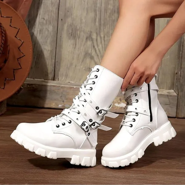 White Combat Boots w/ Buckles Woman’s Size 38 (7.5) NWOT - Image 2