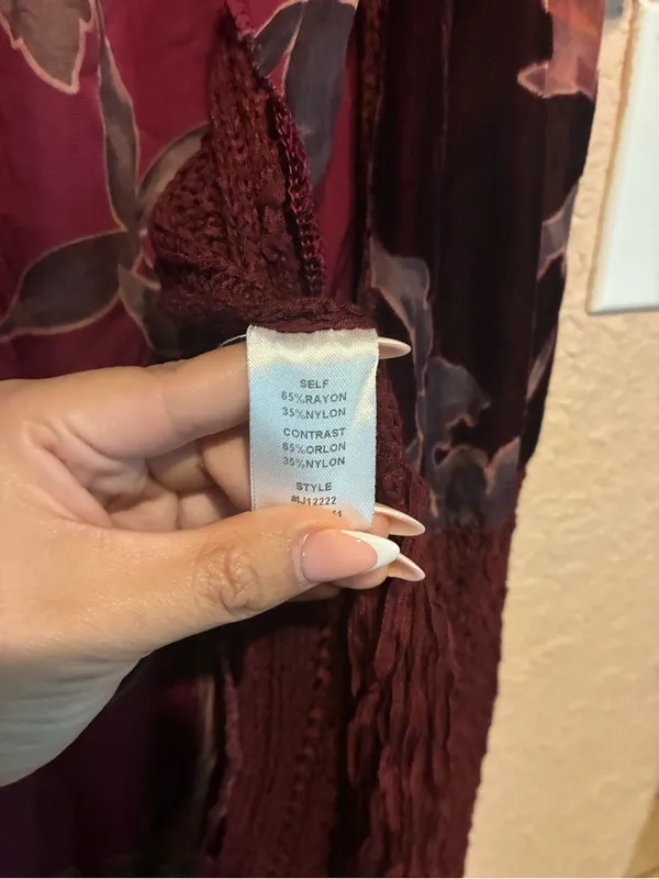 Bohemian Floral Velvet Fringe Kimono - Burgundy Oddi one size - Image 9