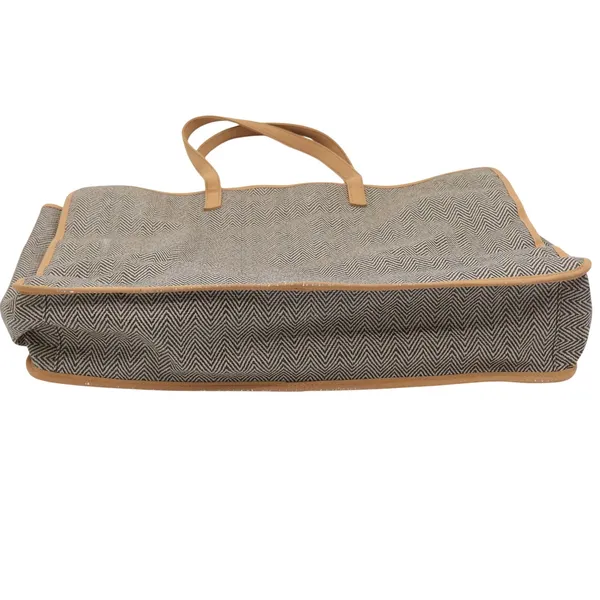 C. Wonder Tote Bag Women Large Herringbone Tan Black Pink Lining Fair - Image 7