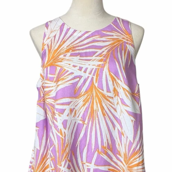 LOFT Tropical Palm Print Linen Blend Dress Women’s Size Medium Purple NWT Cruise - Image 7