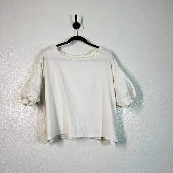 XS Tee T-Shirt Top Puff Balloon Sleeve Cropped White We The Free People Tee - Image 6