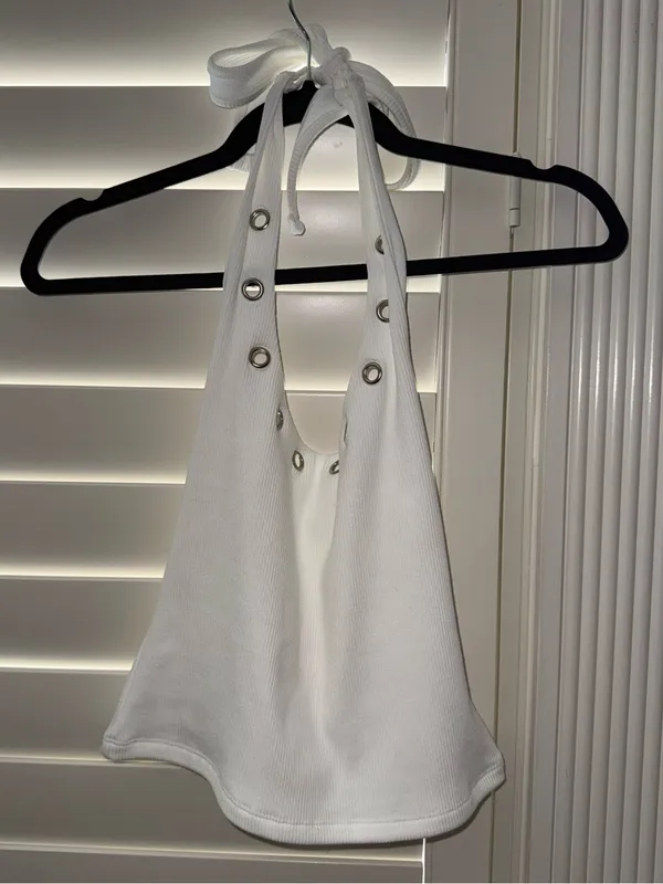 Edikted Havana Grommet Ribbed Halter Top White Size Small - Image 3