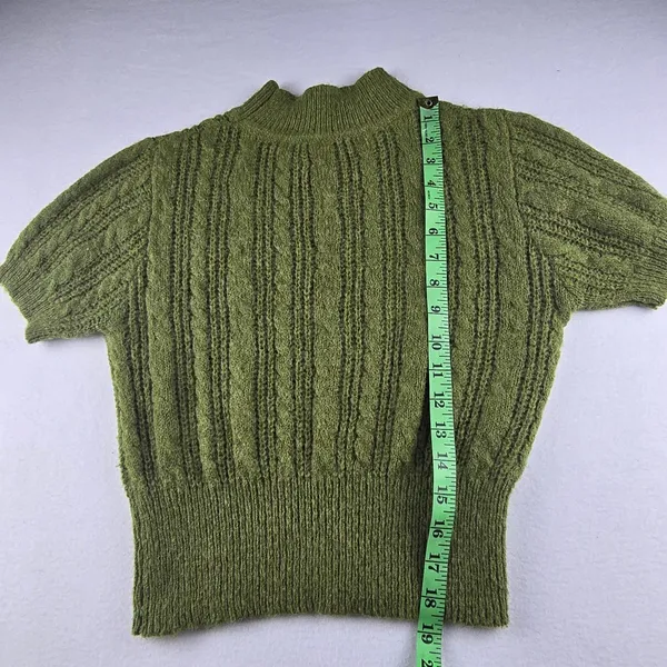 Cider 14R Wool Blend High Neck Olive Matcha Green‎ Short Sleeve Sweater Top M - Image 7