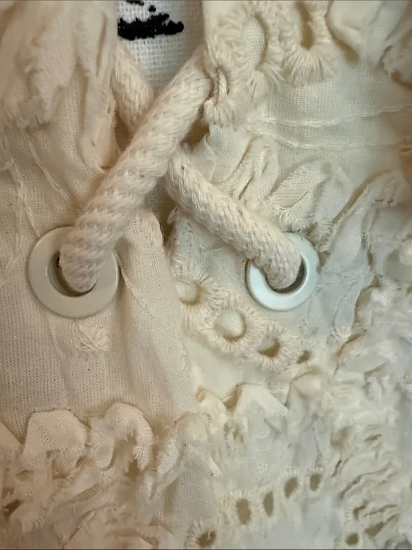 Arose Studio Cream Eyelet Lace Tie-Neck Puff Sleeve Dress - Image 10