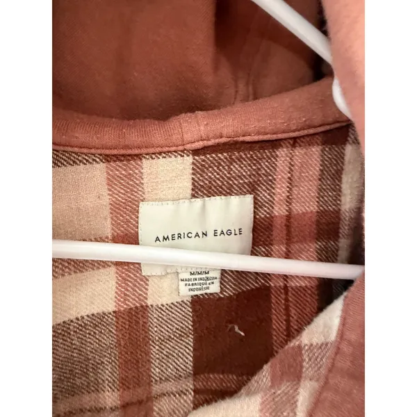 American Eagle Outfitters Womens Mauve Plaid Hooded Flannel Shirt Medium Fall - Image 5