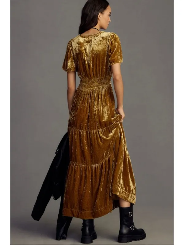 Anthropologie The Somerset Maxi Dress: Velvet Edition Bamboo Brown Size Medium - Image 3