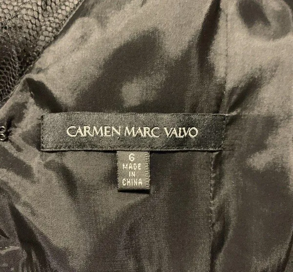 Carmen Marc Valvo Size 6 Black Silk Lace Overlay Ruffle Sleeveless Midi Dress - Image 4
