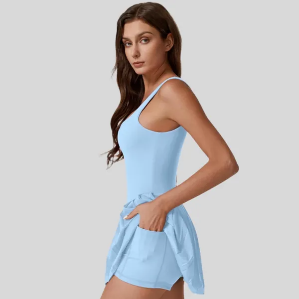 NWT QINSEN Light Blue Tennis Golf Dress Pleated Square Neck w/ Shorts XL - Image 3