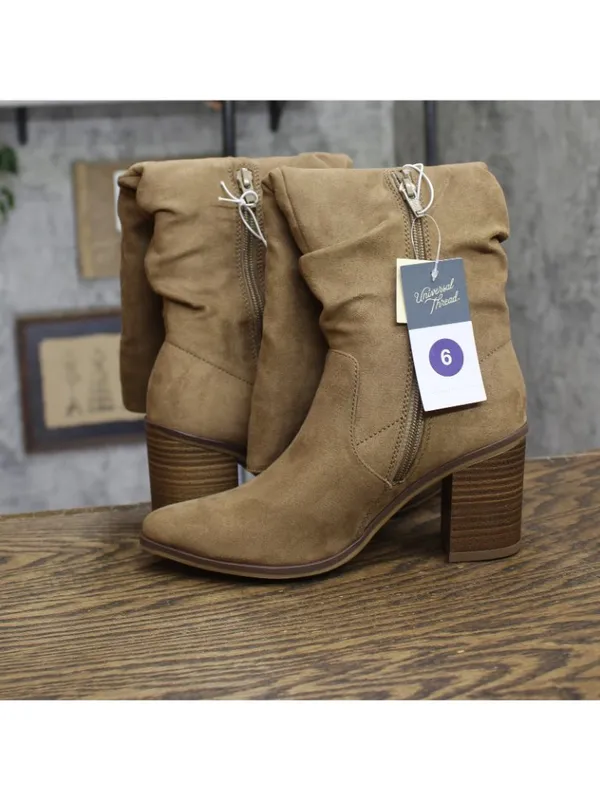 NWT Universal Thread Junie Ruched Block Heel Boots 94568670 Tan Brown 6M - Image 8