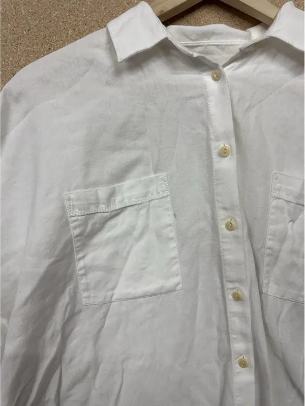 (RFB3) Madewell Women's White Button Up Short Sleeve Casual Pocket Top Size L - Image 7