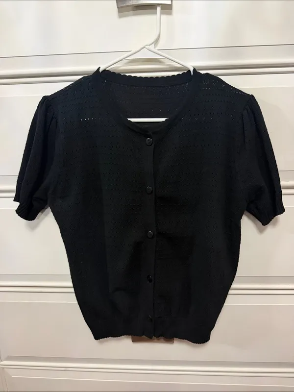 SHEIN Black Short-Sleeve Button Front Knit Cardigan - Image 2