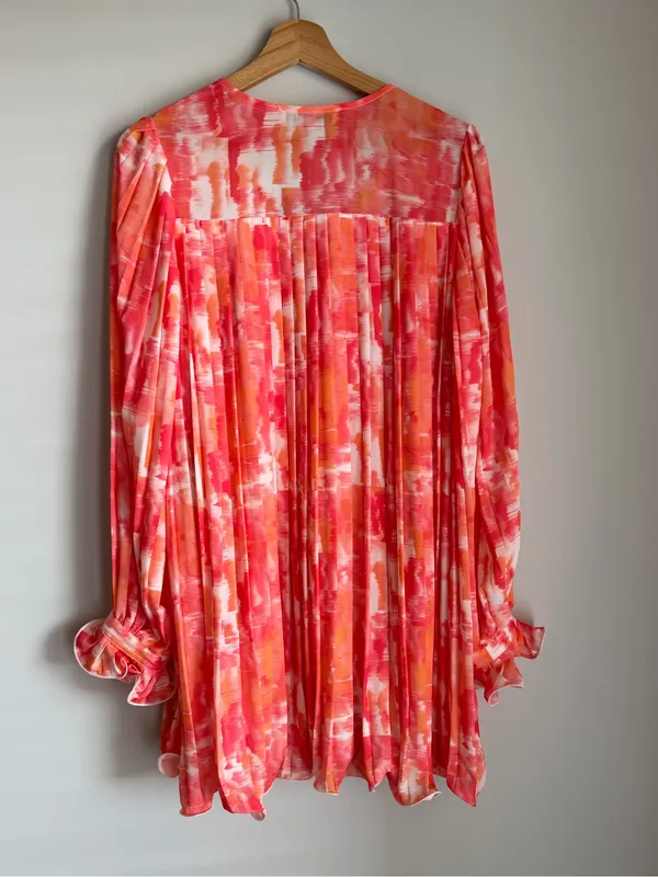 Endless Rose Pink & Orange Floral V-Neck Puff-Sleeve Mini Dress Girly Night Out - Image 6