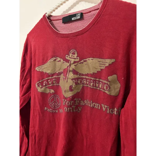 Moschino Sweater Women's Size XL Red Crewneck Pullover Jumper Luxe Designer Top - Image 2