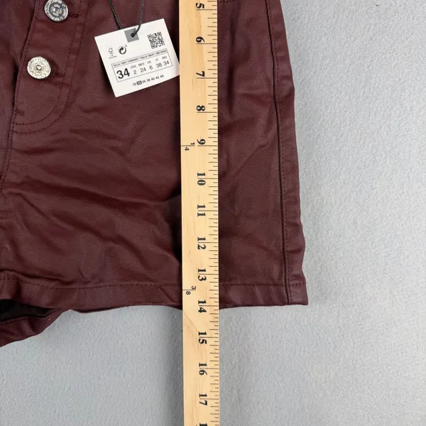 Zara Womens High Waisted Coated Shorts Burgundy Size 2 - Image 4