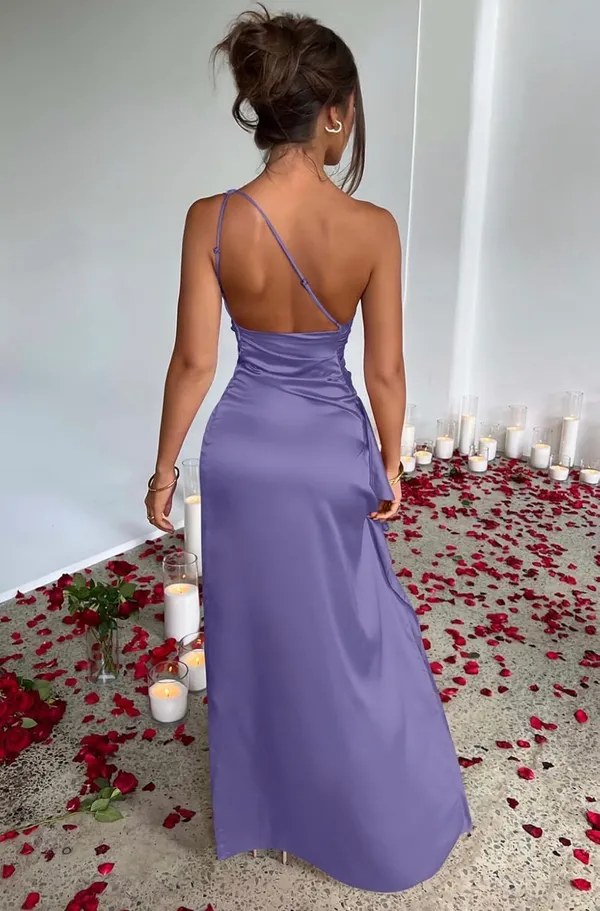 OYS Lavender Satin One Shoulder High Slit Maxi Dress NWT - Image 3