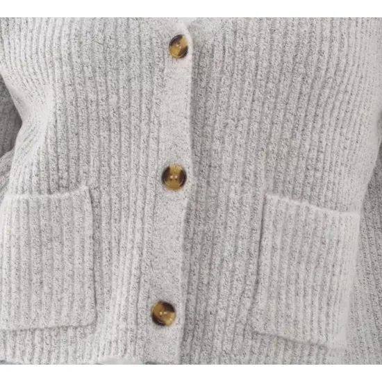 No Boundaries Womens Cardigan Sz XXL Light Grey Ribbed Button Front Cropped Soft - Image 3