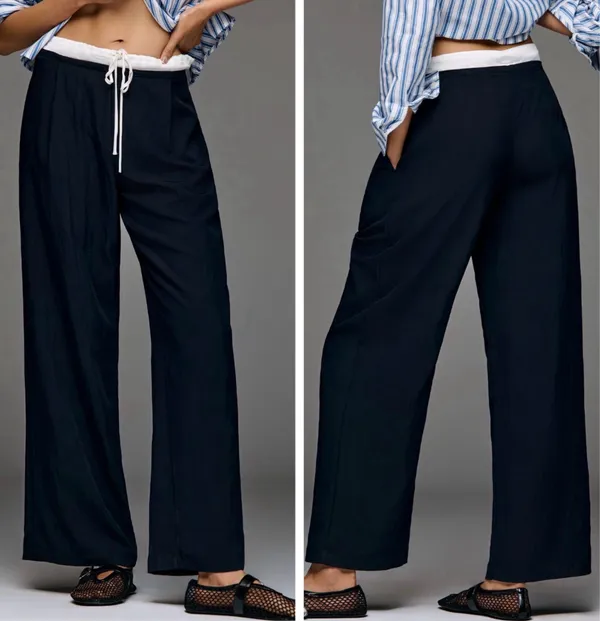 Anthropologie Layered Drawstring Wide-Leg Trousers, Size S - Image 2