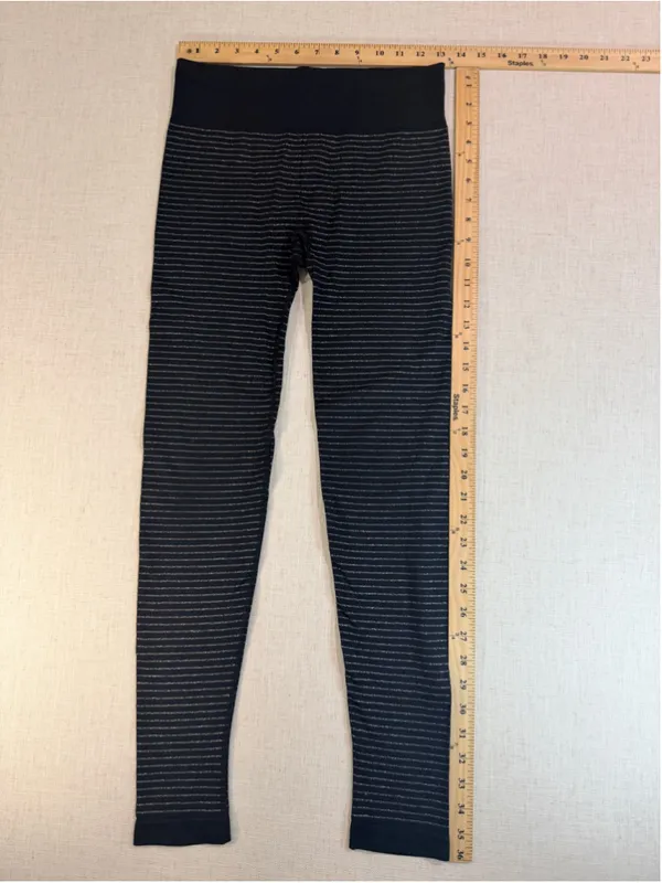 Athleta Women’s Seamless Striped Tight Leggings Black Silver Shimmer Small - Image 2
