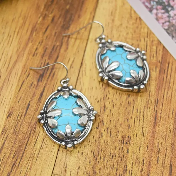 Oval Shaped Boho Turquoise Earrings Blue - Image 5