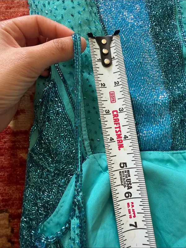 Teal & Blue Ruched Spaghetti-Strap Evening Gown - Image 15