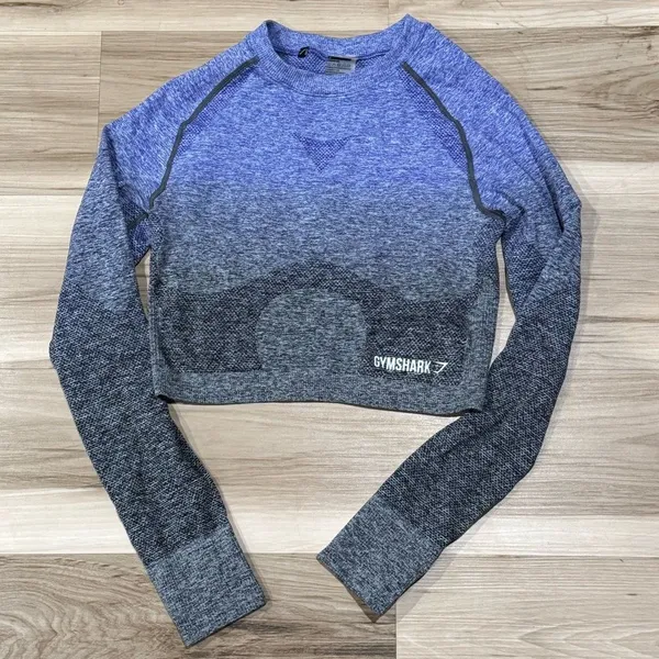 Gymshark Ombre Seamless Long Sleeve Crop Top Purple Grey Women’s Medium - Image 2