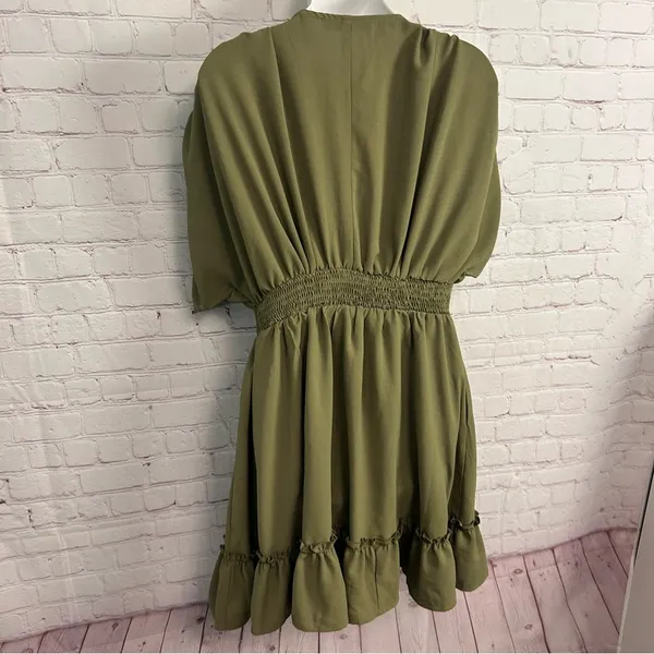 Grace Karin olive green high waisted fit and flare ruffle dress size Small retro - Image 4