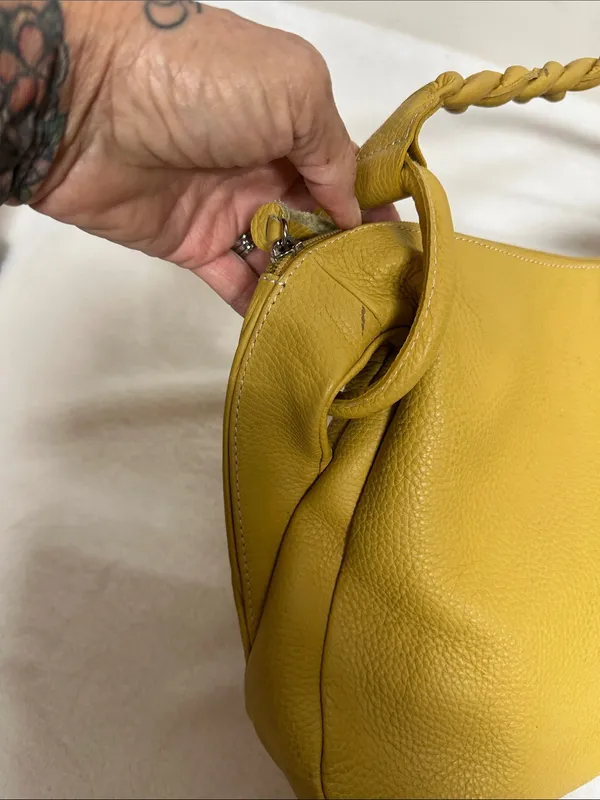 Ombu Leather Mustard Yellow Braided-Handle Shoulder Bag - Image 10