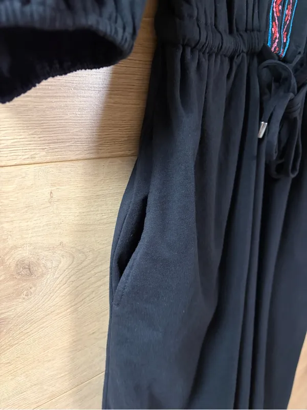 eShakti Cotton Embroidered Black Drawstring Waist Dress Size 4 - Image 7