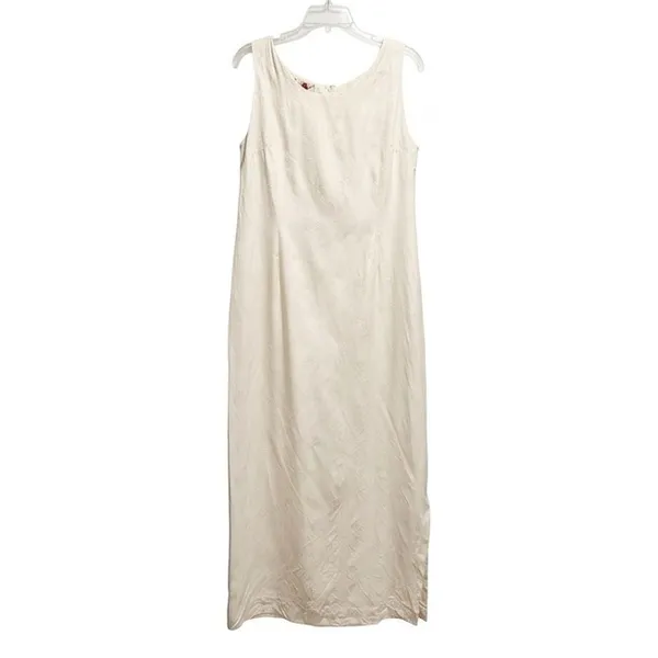 Hilo Hattie Hawaii‎ Silk Jacquard Pineapple Maxi Dress Cream Ivory Sleeveless 18 - Image 3