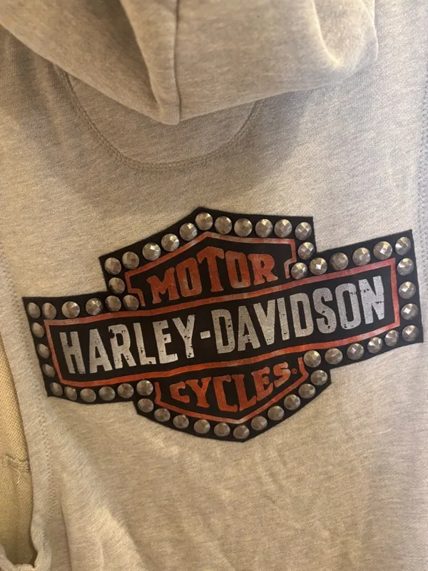Harley-Davidson NWT Sleeveless Hoodie Vest Gray Studded Logo Biker Y2K - Image 4