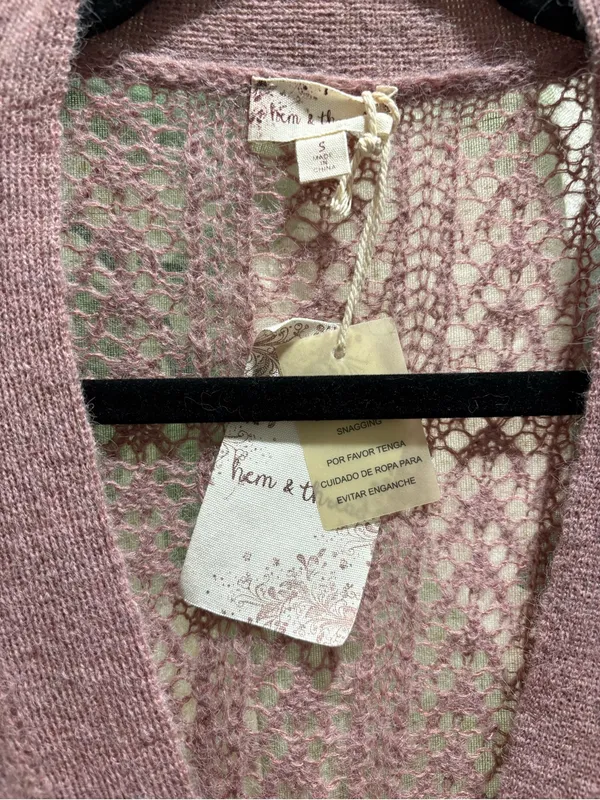 Hem & Thread Dusty Rose Open-Knit V-Neck Cardigan - Image 2