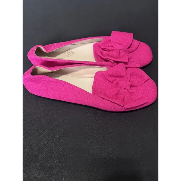 Women's Pink Flats Hot Pink Fabric Bow Almond Toe Size 11 - Image 2