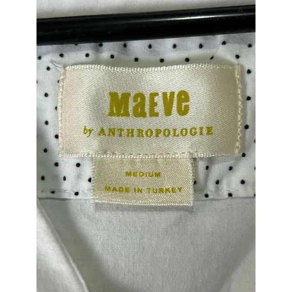 Maeve Crop Bubble Shirt White Medium Button Front Balloon Sleeve Blouse Modern - Image 5