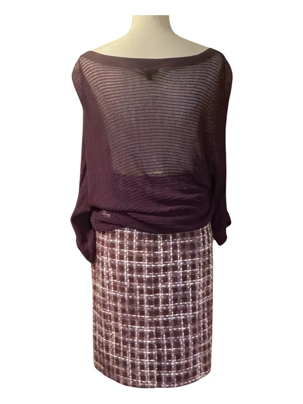 Express Plum Purple Loose Knit Batwing Boat Neck Sweater Medium - Image 3