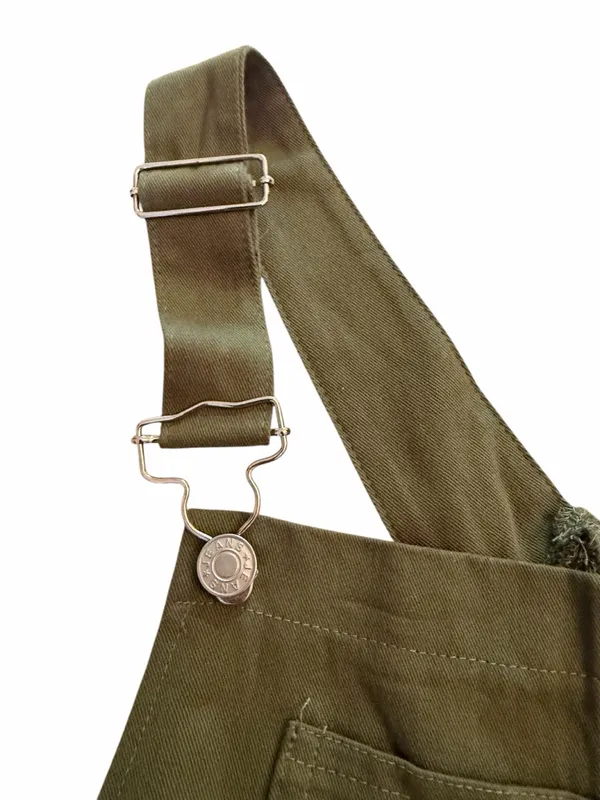 Olive Green Earth Tone Utility Shortalls // Gorpcore Utility Bib Overalls L - Image 6