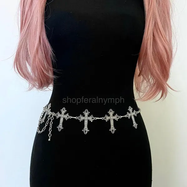Silver Y2K Gothic Cross Waist Chain Belt, Fits 12 to 35 Inches, X7GA1367 - Image 6