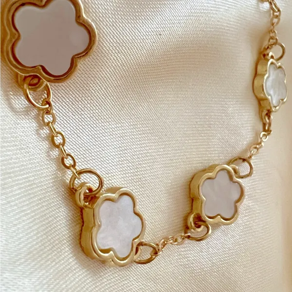 18K Gold Plated mother of pearl clover Bracelet Stainless Steel Womens Jewelry - Image 5