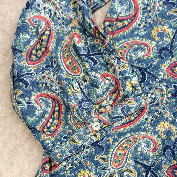 Lauren Ralph Lauren Blue Paisley Henley Blouse XL‎ 3/4 Sleeve Cotton Viscose Top - Image 3