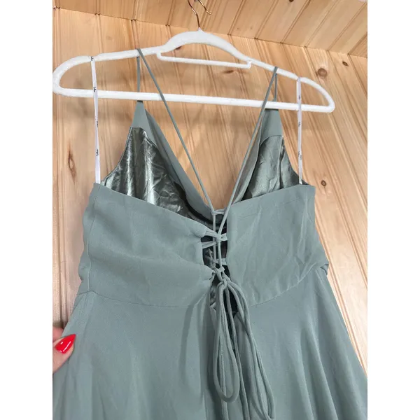 NWT Lulus Romantically Speaking Sage Green Cowl Lace-Up Maxi Dress Bridesmaid M - Image 7