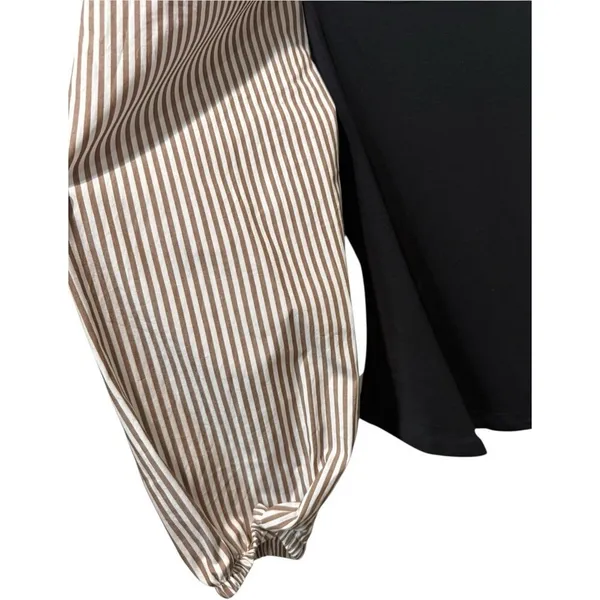 NWT Anthropologie Maeve Open Back Puff Sleeved Blouse Brown Stripes / Black‎ SP - Image 7
