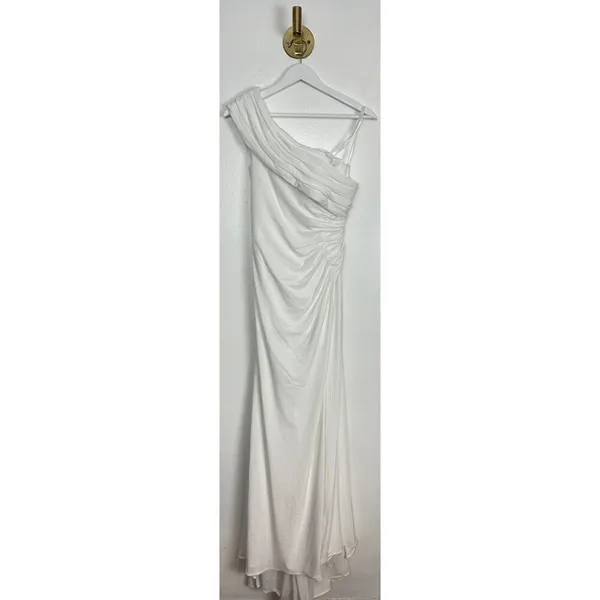 MAC DUGGAL Ruched One-Shoulder Trumpet Gown in White Size US 2 - Image 6