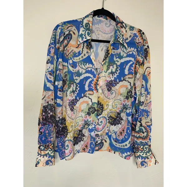 SundayUp Paisley Blouse Sz Large Blue Pink Boho Preppy - Image 5