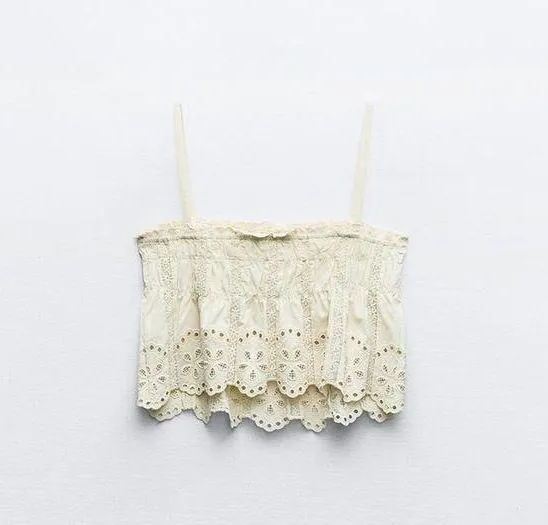ZARA NWT Ecru EMBROIDERED STRAPPY TOP. Size XL - Image 7